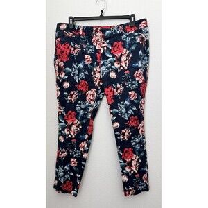 Faded Glory Women’s Floral Navy Red High Rise Straight Leg Pants Skinny 18